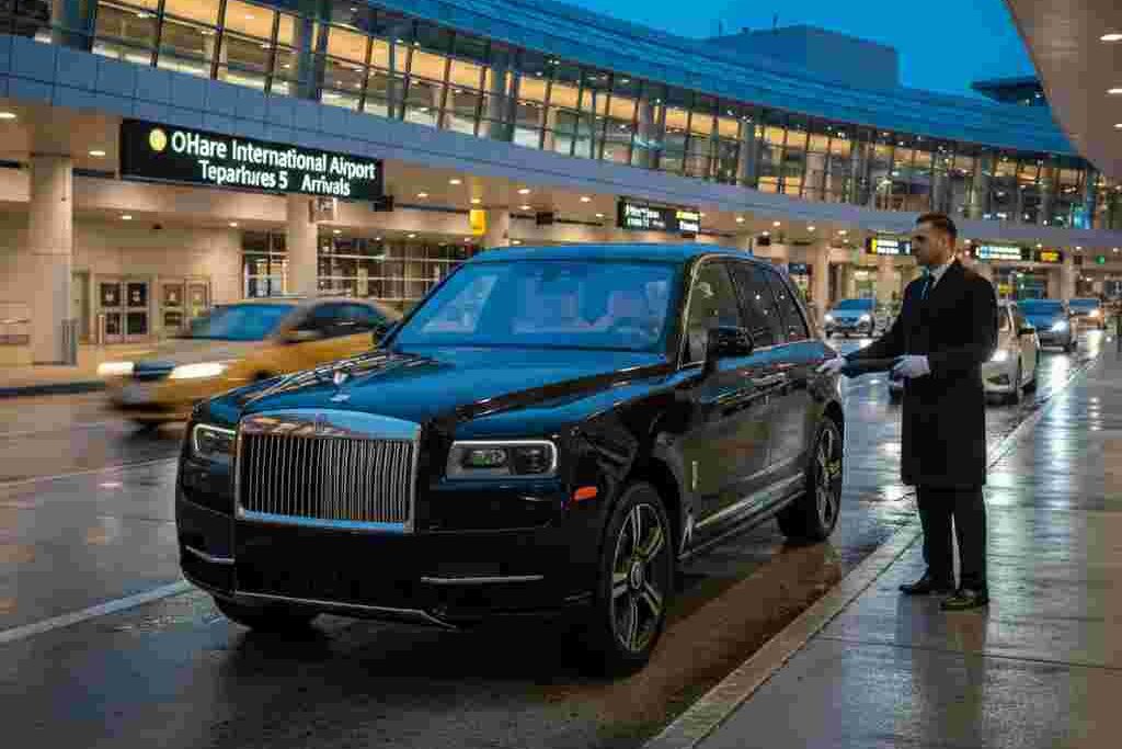 Luxury black SUV parked at O’Hare International Airport